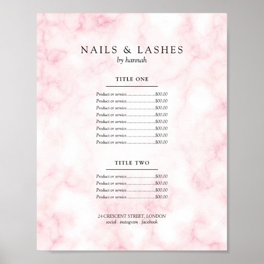 シンプルバラ金ゴールド大理石価格メニュー ポスター (正面)