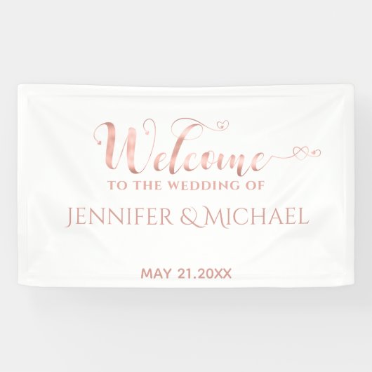 シンプルバラ金ゴールド書道ハート結婚ズ 横断幕 (横)