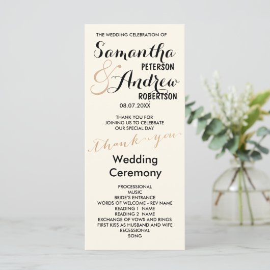 シンプルバラ金ゴールド箔シック結婚式 プログラムアイボリー プログラム (スタンド正面)