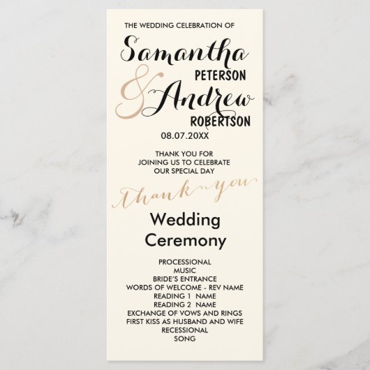 シンプルバラ金ゴールド箔シック結婚式 プログラムアイボリー プログラム (正面)