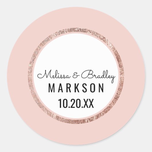 シンプルバラ金ゴールド赤面ピンクブラシスク結婚リプト ラウンドシール (正面)