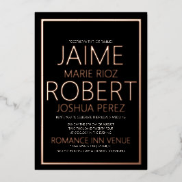 シンプルバラ&ミニマル結婚リストブラック 箔招待状