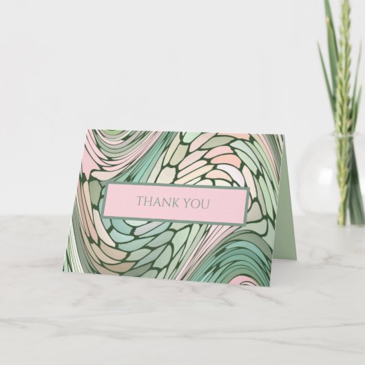 シンプルバルミツワーモダンピンクアンドグリーン サンキューカード (正面)
