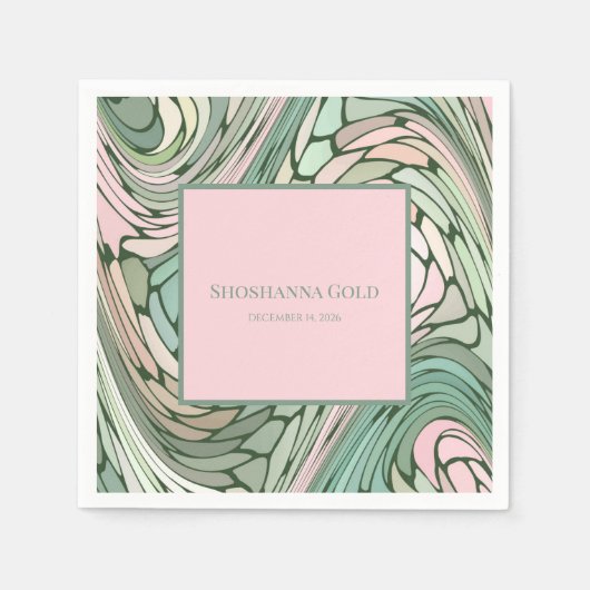 シンプルバルミツワーモダンピンクアンドグリーン スタンダードカクテルナプキン (正面)