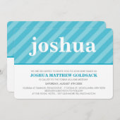 シンプルバルミツワー可愛いパタストライプーンアクアブルー 招待状 (正面/裏面)