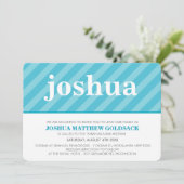 シンプルバルミツワー可愛いパタストライプーンアクアブルー 招待状 (スタンド正面)