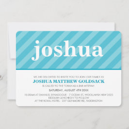 シンプルバルミツワー可愛いパタストライプーンアクアブルー 招待状