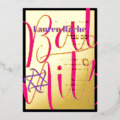 シンプルバルミツワー素晴らしタイポグラフィ 箔招待状 (正面)