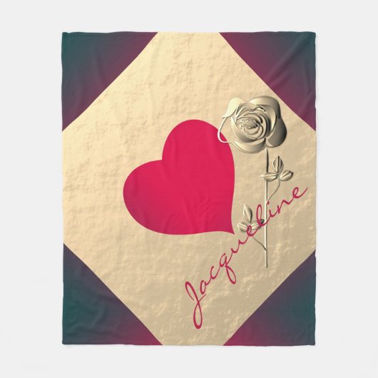 シンプルバレンタイン赤いハート付き/バラ フリースブランケット (正面)