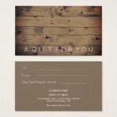シンプルバーンウッド |ギフト素朴カード証明書 (正面&裏面)