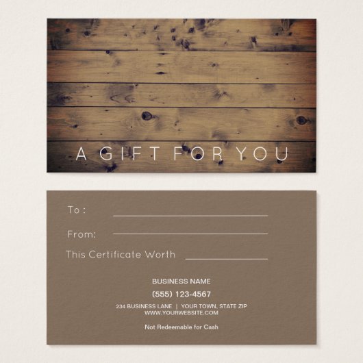 シンプルバーンウッド |ギフト素朴カード証明書 (正面&裏面)
