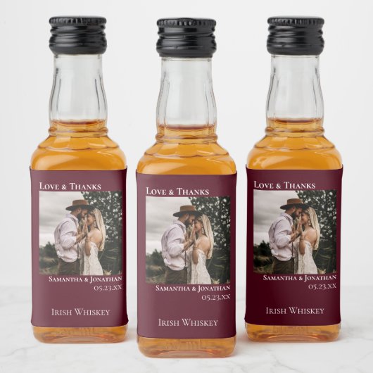 シンプルバ結婚ルグンディの写真ラヴ&ミ感謝していニオ リキュールボトルラベル (ボトル)