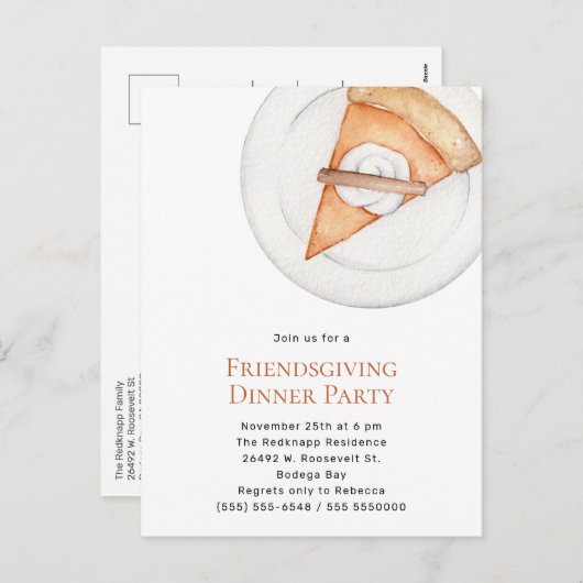 シンプルパイフレンドサンドディナーパーティの招待状 シーズンポストカード (正面/裏面)