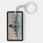 シンプルパイロットタイポグラフィストライプと飛行機写真 キーホルダー (裏面)