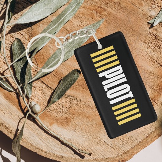 シンプルパイロットタイポグラフィストライプと飛行機写真 キーホルダー