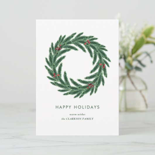シンプルパインエレガントホリーリースクリスマス シーズンカード (スタンド正面)