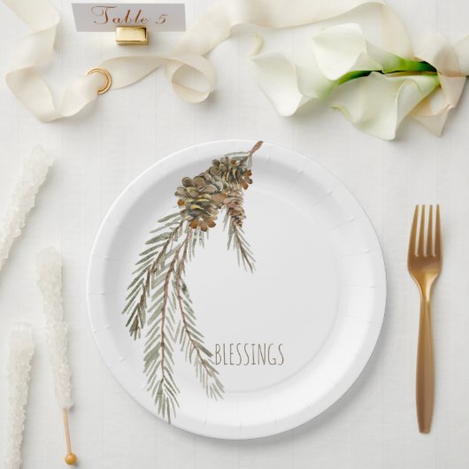 シンプルパインコーン恵み感謝祭 ペーパープレート (ウェディング)