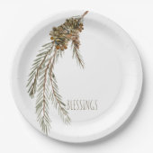 シンプルパインコーン恵み感謝祭 ペーパープレート (正面)