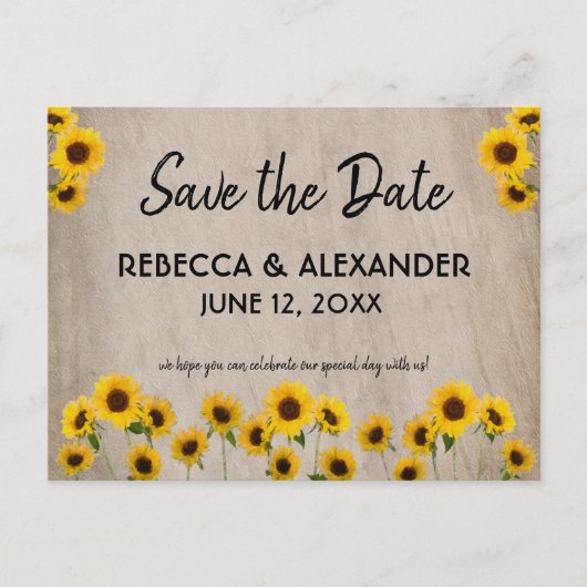 シンプルパインタリーサンフラワー日付はがきを保存 ポストカード (正面)