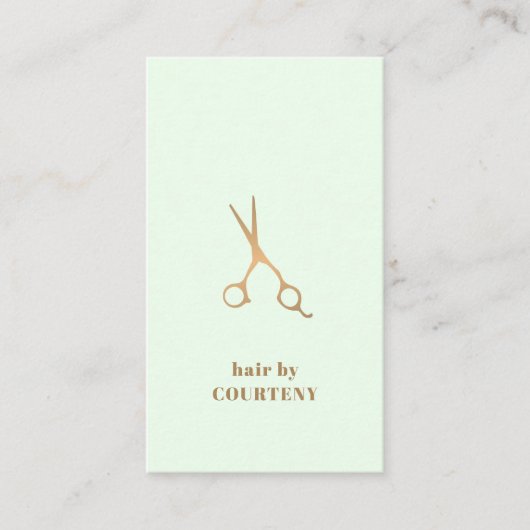 シンプルパステルエレガントグリーンフェイク金ゴールドシザーヘア 名刺 (正面)