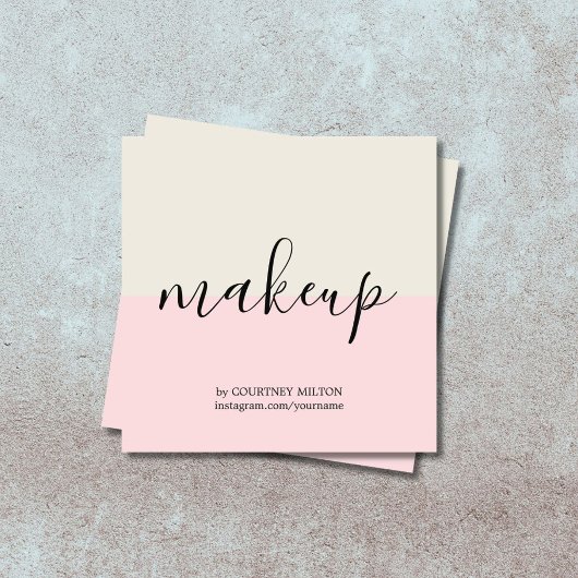 シンプルパステルエレガントメイクアップアーティスト スクエア名刺