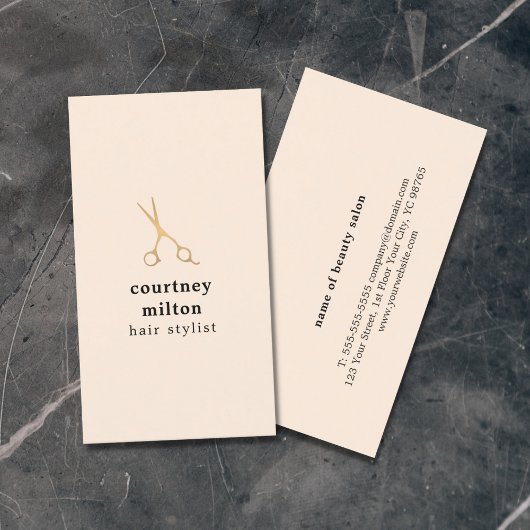 シンプルパステルエレガント金ゴールドフェイクシザーヘア 名刺