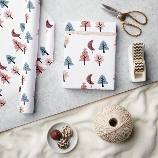 シンプルパステルクリスマスツリーパターンホリデイ ラッピングペーパー (クラフト)