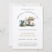 シンプルパステルスタイリッシュ金ゴールドブライダルティーウォーターカラー 招待状 (正面)