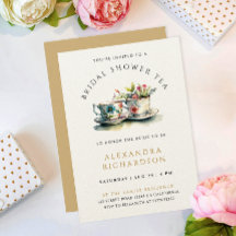 シンプルパステルスタイリッシュ金ゴールドブライダルティーウォーターカラー