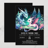 シンプルパステルドラゴン誕生日 招待状 (正面/裏面)