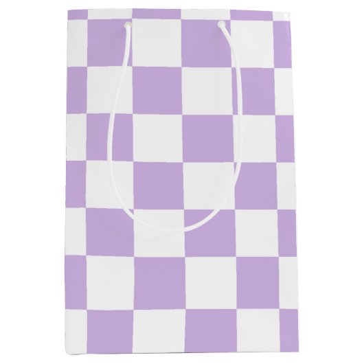シンプルパステルパープル薄紫&ホワイト市松模様に ミディアムペーパーバッグ (正面)