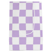 シンプルパステルパープル薄紫&ホワイト市松模様に ミディアムペーパーバッグ (裏面)