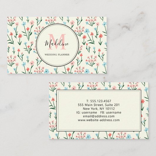 シンプルパステルピンクブルーフラワーズパターンビジネスC 名刺 (正面/裏面)