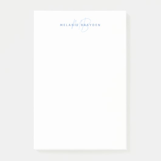 シンプルパステルブルーミニマリストツモノグラム名 ポストイット (正面)