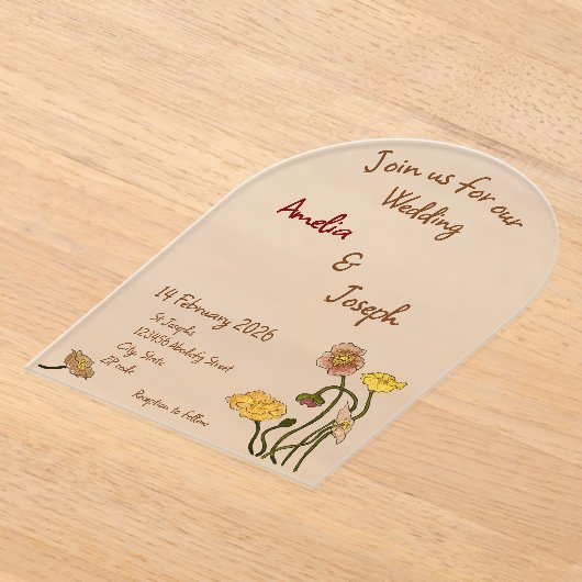 シンプルパステルミニマルポピー水結婚色 アクリル招待状 (レイダウン)