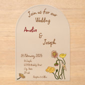 シンプルパステルミニマルポピー水結婚色 アクリル招待状 (正面)