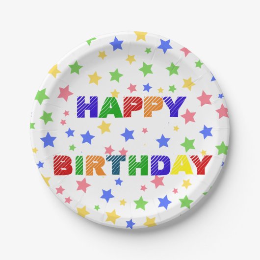 シンプルパステルモダンスターカラフル誕生日パーティー ペーパープレート (正面)