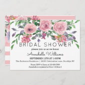 シンプルパステルモダンピンクフローラブライダルシャワー 招待状 (正面/裏面)