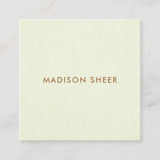 シンプルパステルモダンライムグリーンリネン スクエア名刺 (正面)