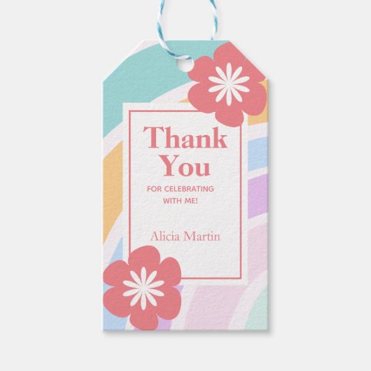 シンプルパステルモダンレインボーフラワーサンキュー ギフトタグ (正面)