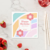 シンプルパステルモダンレインボーフラワー誕生日 スタンダードカクテルナプキン (インサイチュ)
