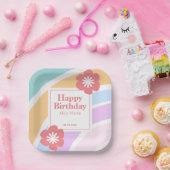 シンプルパステルモダンレインボーフラワー誕生日 ペーパープレート (パーティー)