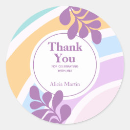 シンプルパステルモダンレインボーリーフサンキューユー ラウンドシール