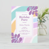 シンプルパステルモダンレインボーリーフバースデーパーティー 招待状 (スタンド正面)