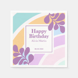 シンプルパステルモダンレインボーリーフ誕生日 スタンダードカクテルナプキン