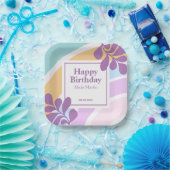 シンプルパステルモダンレインボーリーフ誕生日 ペーパープレート (パーティー)