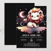 シンプルパステルライオン誕生日 招待状 (正面/裏面)