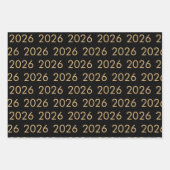 シンプルパターン2026 Any Year金ゴールドホワイトブラック ラッピングペーパーシート (正面2)