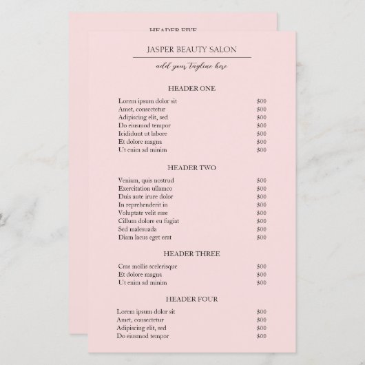 シンプルパッエレガントクモダンの価格表 (正面/裏面)