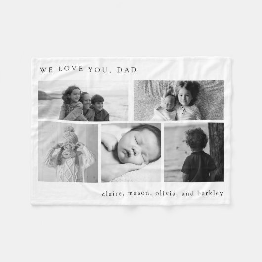 シンプルパパ用白黒数々の写真格子 フリースブランケット (正面(横))